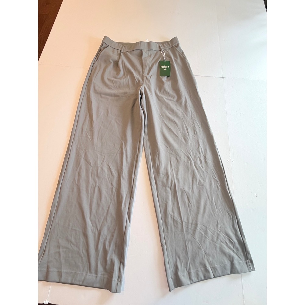 Halara Womens Wide Leg Pleated Trousers Light Gray High Waisted Pants Size L NEW
